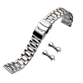 Kai Tian 20 mm 22 mm Stainless Steel Bracelet Silver Gold Men Women Elbow Straight Double Folding Clasp Safety Folding Clasp Silver Gold, Stainless Steel, No Gemstone