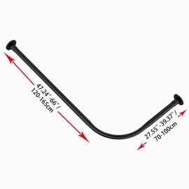 Tanxih Adjustable Corner Shower Curtain Rod L Shaped Black Stretchable 304 Stainless 27"- 39"X47"- 65" Drill Free Install for Corner Bathtub with Free Hooks