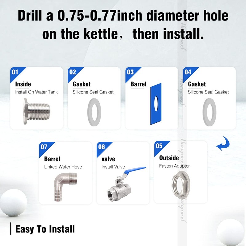 Horiznext 3/4" O.D. thread to 1/2 inch elbow barb stainless