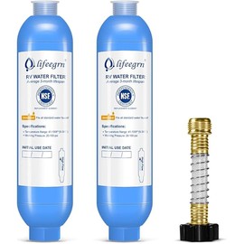 lifeegrn RV Water Filter with Hose Protector, Inline Water Filter, Reduces Bad Taste, Odors, Chlorine and Sediment in Drinking Water, Blue(2 Packs)