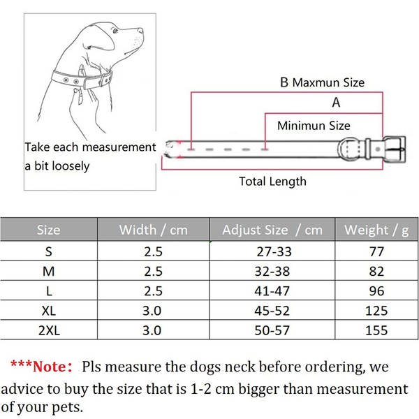 Yiwong Spiked Leather Dog Collar Lead Set, Bullet Nail Rivet