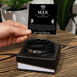 To My Man Bracelet Gifts, Romantic Gift For Him Husband Boyfriend Sentimental, Husband Boyfriend Mens Braided Leather Love You Forever Bracelets Valentine Birthday Christmas Gifts for Him
