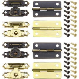 36Pcs Antique Bronze Hasp Latches Mini Hinges with Screws Mini Cabinet Latch Hasps Decorative Accessories for Jewelry Box Gift Box Doll House