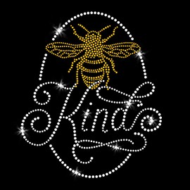 Bee Kind Glitzernde Kristalle Bügelbild Strass und Gold Strass Transfers für T-Shirts von JCS Rhinestones