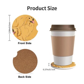 Buyidec Cartoon Golden Retriever Dog Absorbent Car Coasters 2 Pack Cup Holders, 2.56" Ceramic Stone & Non-Scratch Cork Base Drink Coasters Cute Car Assecories for Women Men