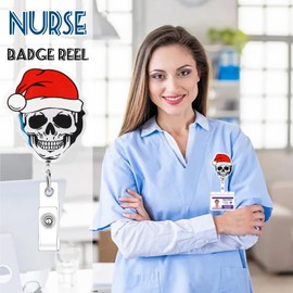 Cute Badge Reels Badge Holder Retractable Clip for Nurse Nursing Name Tag Card,Funny Skeleton with Red Hat Student Teacher Doctor RN LPN Medical Assistant Work Office Alligator Clip
