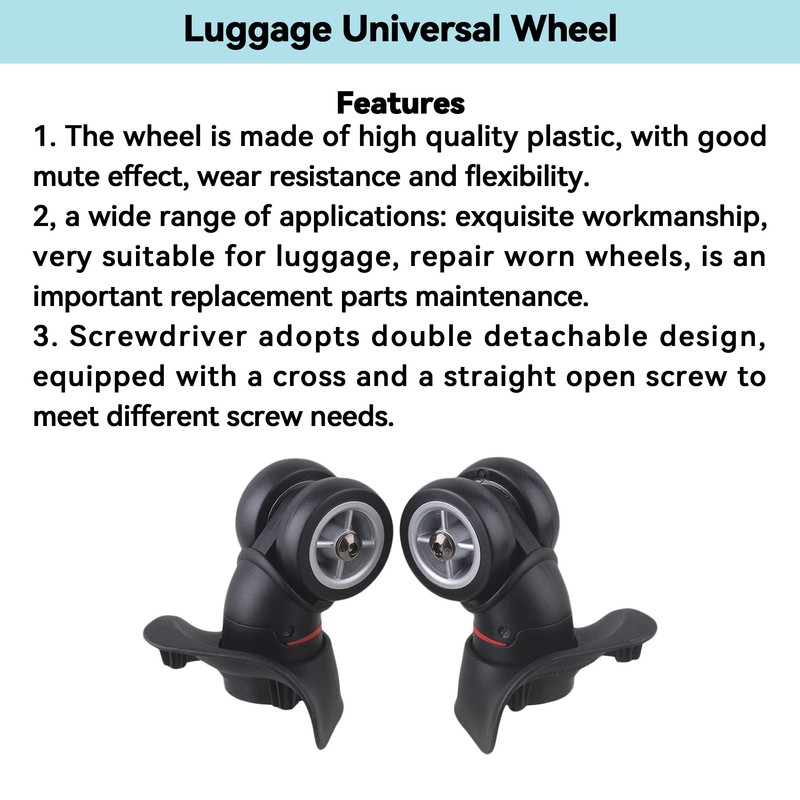 1 Pair Replacement Wheels for Luggage 360 Swivel Dual Suitcase