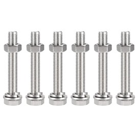 TOP-VIGOR 6Pcs M10 x 70mm Hex Head Screws Bolts, Nuts, Flat & Lock Washers Kits, 304 Stainless Steel Fully Thread Hexagon Bolts for DIY Bike Motorcycles Repair
