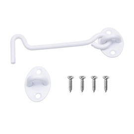 ECO-FUSED 6-inch Heavy Duty Hook and Eye Latch - 1x Barn Door Lock (White), 4X Mounting Screws - Powder Coated Stainless Steel Hooks for Door, Windows, Sheds, Fences, Gates, Closets, Cabinets
