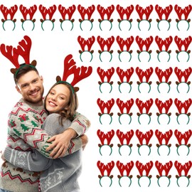 Riceshoot 36 Pcs Christmas Reindeer Antlers Headband Christmas Headbands Deer Antlers Headband with Ears Antler Headpiece Christmas Costume Accessories for Kids Adult Holiday Party Favors