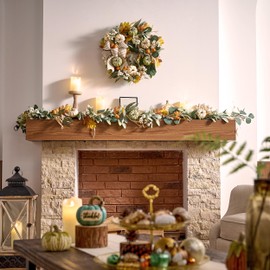 Valery Madelyn Fall Door Wreaths Decorations for Home, 20 inch Farmhouse Pumpkin Wreath with Bow for Eucalyptus Autumn Wreaths for Front Door Outside Table Centerpiece Thanksgiving Harvest Decor