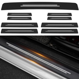 9Pcs Car Door Sill Protector, Carbon Fiber Car Door Sill Protectors Waterproof Scratch Resistant Sills Protectors Anti-Tread Doors Sills Bumper Protective Film for Most Vehicles (Black)