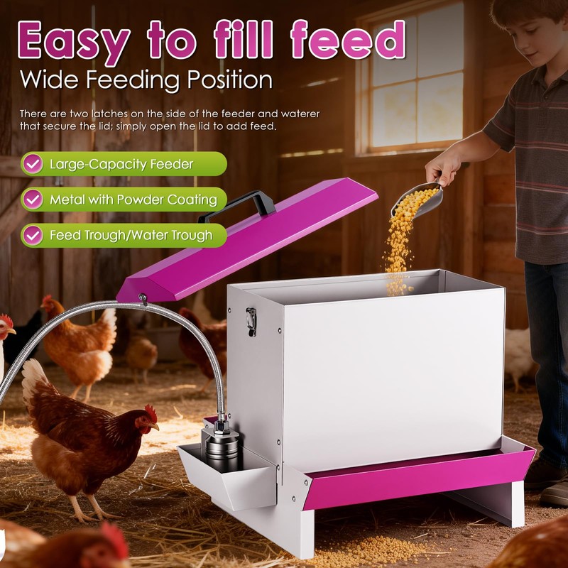 25Lb Metal Chicken Feeder and Waterer Set Automatic No Waste