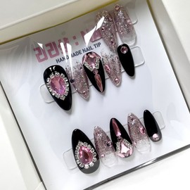 Queen of Pink Full Stone Handmade Nail Tips - White / 핑크의여왕 풀스톤 수제네일팁 - 화이트