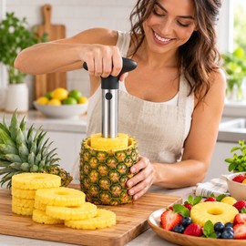 Stainless Steel Pineapple Corer & Slicer – Manual Pineapple Cutter with Ergonomic Non-Slip Handle, Fruit Coring Kitchen Tool