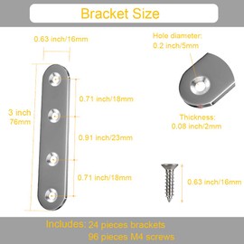24 Pack Straight Brace Brackets 3 Inch Stainless Steel Flat Mending Plates, Heavy Duty Repair Fixing Joining Brackets for Wood Furniture with Screws
