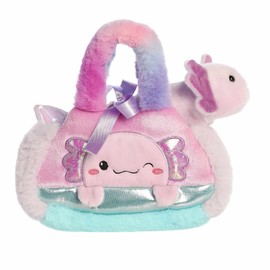 Aurora® Fashionable Fancy Pals™ Peek-A-Boo™ Purple Axolotl Stuffed Animal - Plush with Stylish Purse for Dress Up Fun - Perfect for Kids 3+ Years, Costumes, and Birthdays - Purple 7.5 Inches