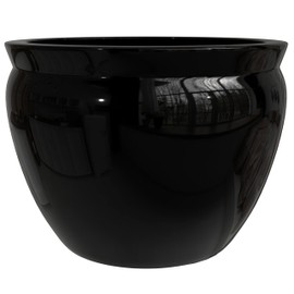 Red Lantern 12" Solid Black Porcelain Fishbowl Planter or Cachepot for Indoor/Outdoor Use in Garden Entryway Living Room Boho Eclectic Modern Contemporary Classic Traditional Style Decor