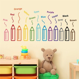 Fanwaoo Colorful Pencils Wall Decals Primary Colors Learning Skills Wall Wtickers School Wall Decoration for Kids Room Baby Nursery Playroom Living Room