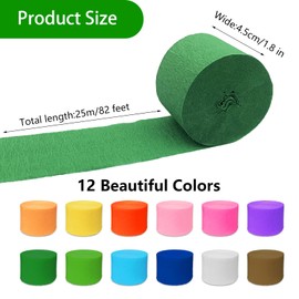 MOSTFUN 12 Rolls of Crepe Paper Colourful, 12 Colours Crepe Tape Rainbow, DIY Crepe Ribbons for Party Decorations, Birthday Decorations, Wedding Decorations (4.5 cm x 25 m/Roll)