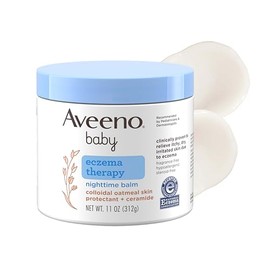 Aveeno Baby - Bálsamo corporal nocturno para tratamiento del eccema, hidratante para el tratamiento del eccema, ceramidas, complejo triple de avena, c