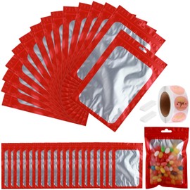 200-pack 6" x 9" Mylar Bags with Clear Window Resealable Foil Pouches for Food Storage Large Smell Proof Edible Packaging Zip Bag for Jewelry and Small Business, Matte red