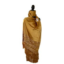 Rebozo Artesanal de finos, brillantes y suaves hilos de Artisela, tamaño grande 220 x 70 cm ancho, propio para eventos especiales color vibrante amarillo oro