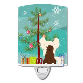 Caroline's Treasures BB4238CNL Merry Christmas Tree Chinese Crested Cream Ceramic Night Light Compact, UL-Certified, Ideal for Bedroom, Bathroom, Nursery, Hallway, Kitchen, 6x4x3, Multicolor