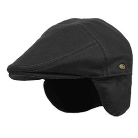EPOCH HATS 100% Wool Herringbone Winter Ivy Cabbie Hat w/Fleece Earflaps – Driving Hat (XL, Black)