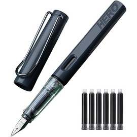 Pluma Estilográfica de Punta Media 0,5MM, Plumas Fuente Clásico (Azul) Plumas Fuente con Repuesto de tinta y Convertidor, Punta de Iridio, Escritura Suave, Excelente Metal, Regalo de Negocios