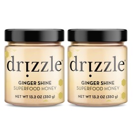 Drizzle Ginger Shine Raw Honey - Superfood Immunity Boost Blend - Rich in Nutrients and Beneficial Enzymes - Notes of Ginger & Lemon - 100% Raw, Pure Honey - Gluten-Free, Paleo-Friendly 13.2oz (Pack of 2)