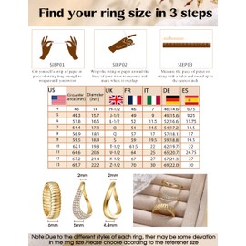 MILACOLATO 3Pcs 14K Gold Rings for Women Wavy Chunky Stacking Ring Set with Sparkling Cubic Zirconia Hypoallergenic Non Tarnish Statement Rings R 1/2