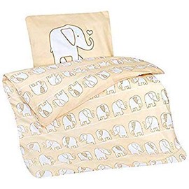 Aminata Kids Children's Bed Linen Elephant Africa Kids Boys Girls Baby Bedding Set 100 x 135 cm Cotton Beige Soft & Cuddly with Zip