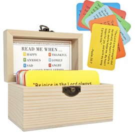 Bible Verse Cards Wooden Box Read Me When... 90 pcs NIV Bible Verses Card Prayer Cards for Emotions and Feelings, Christian Gifts for Women Mom Man (90 pcs & Wooden Box)