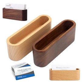 Carlso 2 Pieces Wooden Business Card Holder Business Card Stand Stand Desktop Business Card Organizer Office Accessories Display (Brown+Wood Color) (Beech, 2 Pack)
