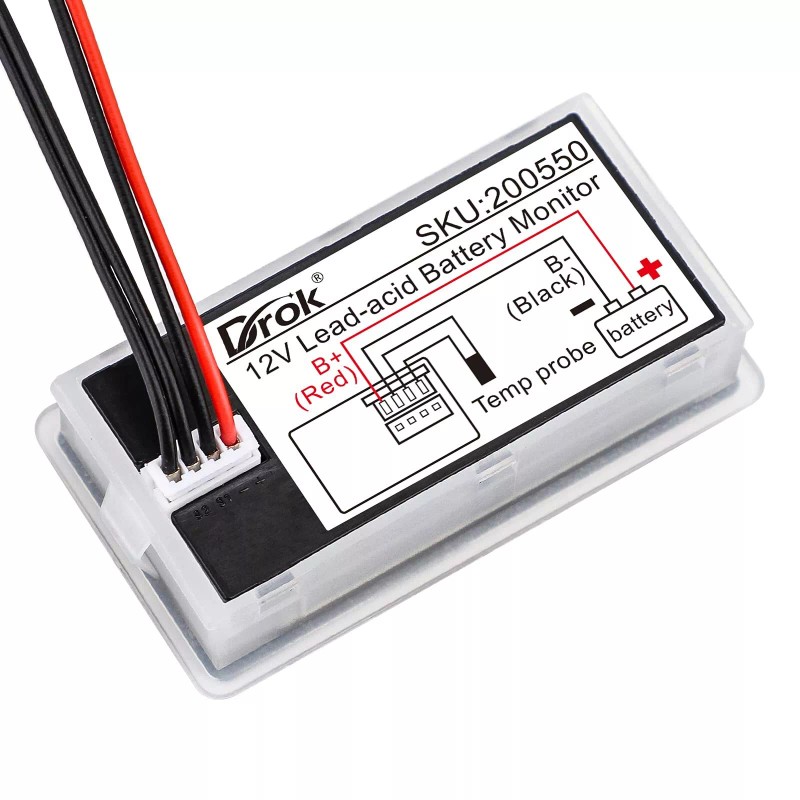 DROK 12V Battery Capacity Monitor, 10-100V 24V 36V 48V Digital