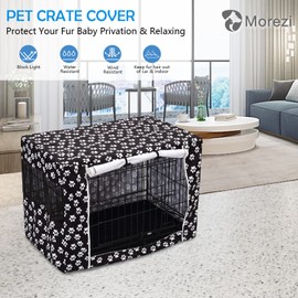 Dog Crate Cover for Wire Crates, Heavy Nylon Durable Waterproof Windproof Pet Kennel Cover Indoor Outdoor Protection - Cover only - Black Paw - XLarge