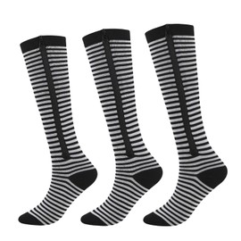 Aofur Zipper Compression Socks for Women & Men Circulation Calf Knee High 15-20mmHg Open Toe Compression Stocking suit for Circulation Support (Full Stripe(3 Pairs), L/XL)