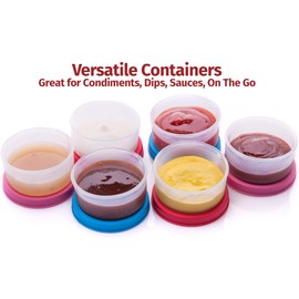 SIGNORA WARE Condiment Containers with Lids- 6 pk. 1.3 oz.Salad Dressing to go Small Food Storage Containers- Sauce Cups Leak proof Reusable Plastic BPA free for Lunch Box Picnic Travel