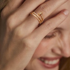 18K Gold Plated Rings for Women | Cubic Zirconia Wrap Gold Ring with Coil Design, Exquisite Statement jewellery for Women Girls
