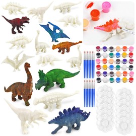 Vileafy Dino Painting Party Favors for Kids Ages 4-8 Years Old, 12 Set Dinosaur Paint Kit Include 12 Dino Figures, 12 Paintbrushes, 12 Palettes, 36 Colors Pigments