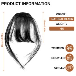 ELNX Clip in Fringe Human Hair 100% Bangs Hair Extensions Natural Clip in Bangs Clip in Bangs Faux Fringe Bangs Hair Clip Synthetic Hair for Women and Girls Daily Wear (Natural Black)
