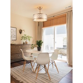 Chords Attic Gold Fandelier Ceiling Fans with Lights, Boho Caged Chandelier Ceiling Fan with Remote, 18" Enclosed Rattan Ceiling Fan with 6 speeds for Living Room Bedroom Nursery