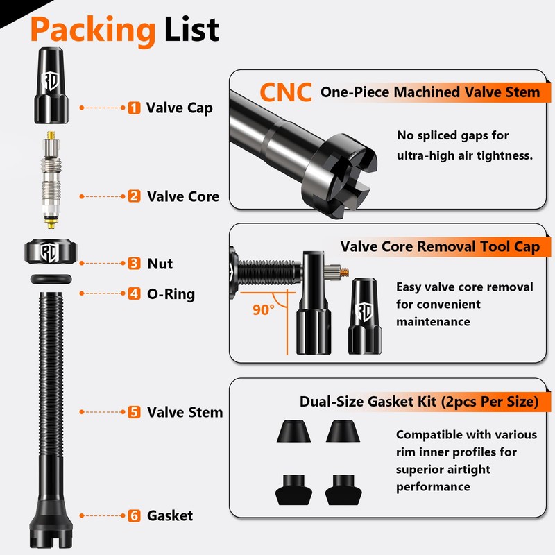 RACEDUEL Tubeless Valve Stems Presta Valves Stem Aluminum 44MM/60MM/80MM
