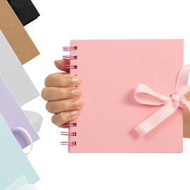 Scrapbook Photo Album Spiral Bound for Wedding Couple Travel Memory Book with 50 Pages - Small, 6 x 6" (Pink)