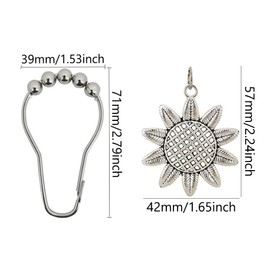 Sunflower Shower Curtain Hooks Rings Decorative Home Bathroom, Rust Proof Stainless Steel Shower Curtain Ring Set, Metal Chrysanthemum Flower Decor Bathroom Accessories 12 Pcs (Silver)