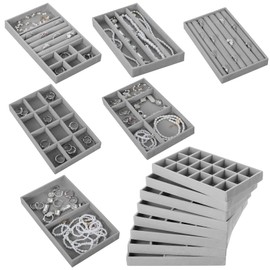 12 Stück Schmuckaufbewahrung Schublade Schmucktabletts Schmuck Organize aus Samt mit herausnehmbaren Trennwänden,Schmucktablett Schmuck Organizers zur Ringen, Ohrringen, Halsketten