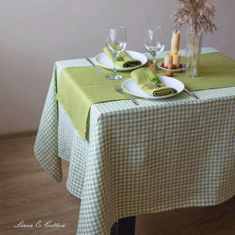 Linen & Cotton Tablecloth Table Linen Checked Country House Style