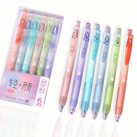 SHIDESHIN 6Pcs Cute Retractable Gel Ink Pens Quick Dry Aesthetic Pens Black Ink 0.5mm Fine Point Assorted Colored for Girls Women School Office Home