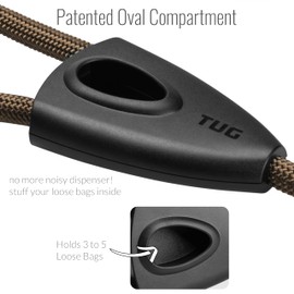 TUG 5 FT Dog Leash with Integrated Oval Dispenser Holds 3 Loose Dog Waste Bags (Green)